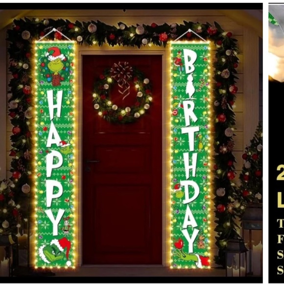 Grinch Green Happy Birthday Banner with LED Lights new - Picture 5 of 5